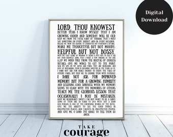 17th Century Nuns Prayer | Christian Wall Art Print | Inspirational Motivational Prayer Poster | instant digital download