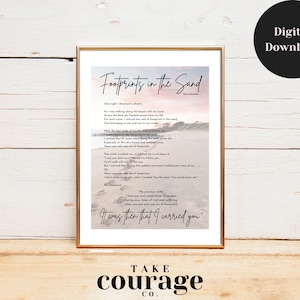 Fußabdrücke im Sand Gedicht | Christliche Wand Kunst Print | Inspirierendes motivierendes Schrift-Gebets-Poster | Sofortiger digitaler Download