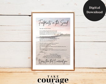 Footprints in the Sand Poem | Christian Wall Art Print | Inspirational Motivational Scripture Prayer Poster | instant digital download