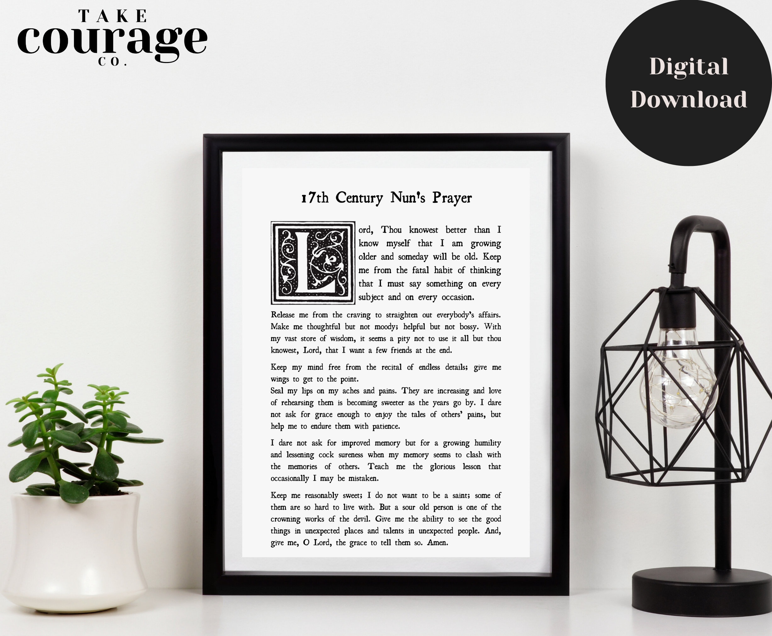 17th Century Nuns Prayer Christian Wall Art Print Inspirational