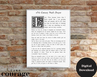 17th Century Nuns Prayer | Christian Wall Art Print | Inspirational Motivational Poster | old fashioned | instant digital download