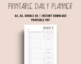 Minimal Printable Daily Planner A5, Daily Journal Template, Daily Time Tracker A4, Eco Planner, One Page Planner, Todays Plan, Daily Routine