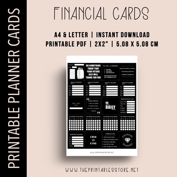 Financial Planner Cards Printable, Budget Card, No Spend Challenge,  Financial Freedom, Monthly Budget Calendar, Saving Challenge, PDF Files -  Etsy