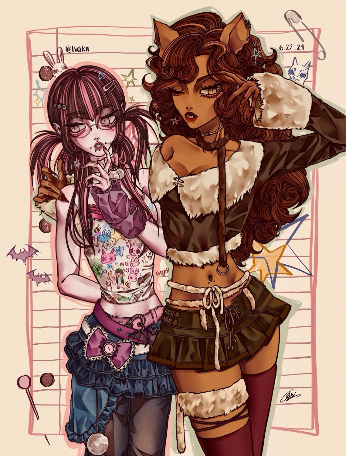 Monster High Clawdeen and Draculaura Matte Anime Art Print - Etsy