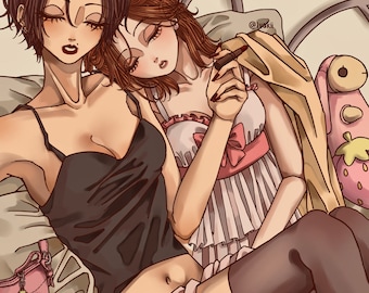 Nana and Hachi Sleepover Theme Matte Anime Art Print