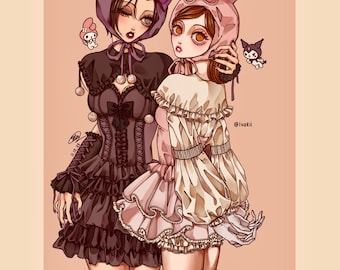 Nana+Hachi x Kuromi+My Melody Crossover Theme Matte Anime Art Print