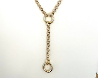 Gold Filled Rolo Chain Charm Holder Necklace: Layering Belcher Chain