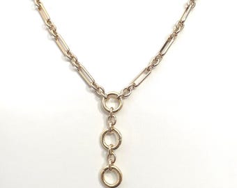 24k Gold Trombone Chain Necklace: Charm Holder Drop Layering