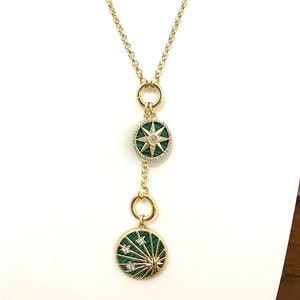 Collier personnalisé à breloques en malachite, grosse chaîne Rolo, médaillon étoile du Nord, collier superposé, cadeau pour elle Lariat Drop