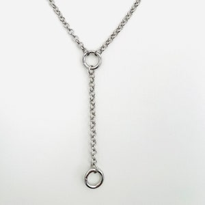 Rhodium Plated Rolo Chain Necklace with Charm Holder Rings