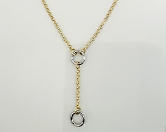 Gold Filled Rolo Chain Charm Necklace: Two-Tone Snap Ring Holder