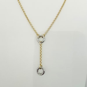Gold Filled Rolo Ketten-Charm-Halskette: Zweifarbiger Karabinerhaken-Halter