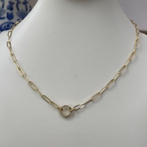 18k Gold Filled Paperclip Chain Necklace: CZ Charm Holder