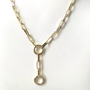Gold Filled Paperclip Chain Necklace with Charm Holder Rings