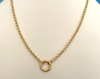 Rolo Link Chain Charm Holder Necklace,  Spring Ring Clasp Chain, Layering Necklace, Simple Gold Jewelry, Minimalist Gift for Her