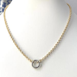 Collana con ciondolo a catena Rolo, chiusura ad anello a molla, collana a strati, semplice gioiello in oro, regalo minimalista per lei, bicolore