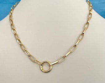 18K Gold Filled Paperclip Chain Necklace: Charm Holder, Layering Chain