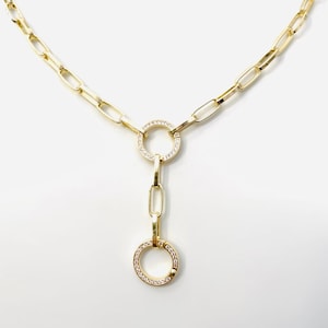 Clasp Ring Custom 18k Gold Filled Paperclip Chain Link Necklace with Double Charm Holder Connector Clasp Snap Ring Layering Necklace