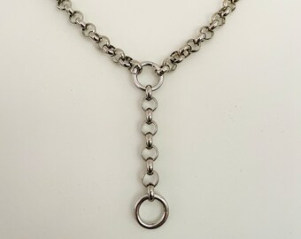 Collar de cadena rolo gruesa: soporte para dijes de rodio, longitud personalizada
