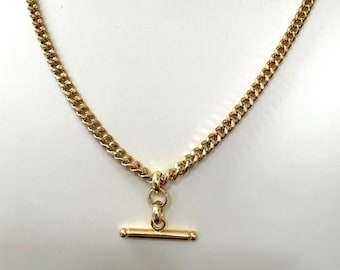 Gold Curb Chain Necklace Equestrian Cuban T Bar Layering Necklace Gift for Her