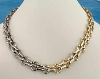 Two Tone Chunky Link Chain Necklace: 18k Gold & Silver Plated