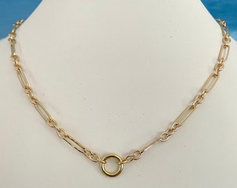 Gold Filled Trombone Chain Necklace: Charm Holder, Layering Chain