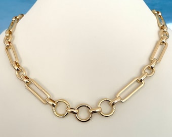 24k Gold Filled Paperclip Chain Necklace with Carabiner Charm Holders