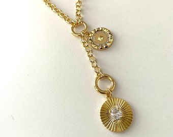 18k Gold Filled Rolo Chain Necklace: Charm Holder Belcher Lariat Chain