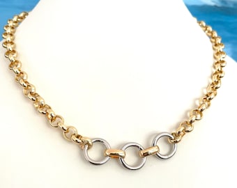 Collar de cadena Rolo bicolor: Soporte para dije chapado en oro de 18k