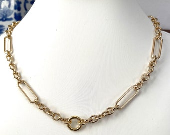 Gold Trombone Chain Necklace: Charm Holder, Layering Necklace