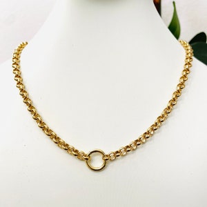 Gold Filled Rolo Chain Necklace: Charm Holder Ring, Chunky Belcher Chain
