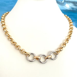 Two Tone Rolo Chain Necklace: 18k Gold Plated Charm Holder