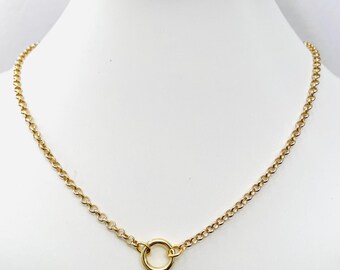 24k Gold Plated Rolo Chain Charm Holder Necklace - 3mm Layering Chain