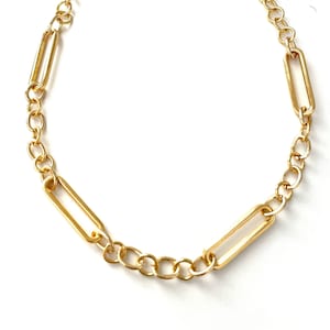 Gold Extended Mixed Paperclip Trombone Link Chain Necklace
