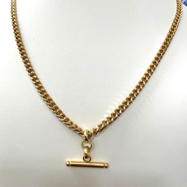 Gold Curb Chain Necklace Equestrian Cuban T Bar Layering Necklace Gift for Her