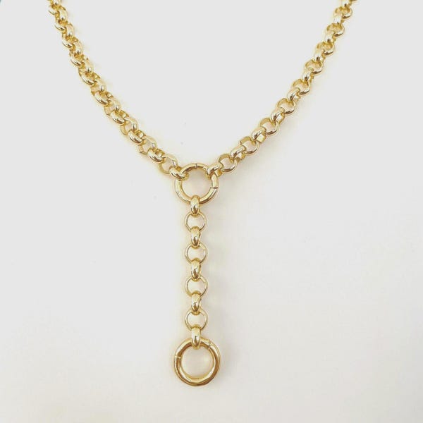 18k Gold Filled Rolo Kette Lariat Halskette Minimalist mit Charm Halter Ringe