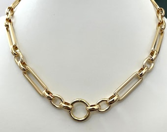 24k Gold Filled Trombone Chain Necklace: Charm Holder Clasp