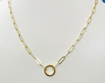 18k Gold Plated Paperclip Chain Charm Holder Necklace