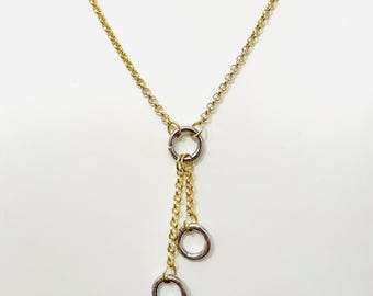 Gold Filled Rolo Chain Charm Necklace: Two-Tone Snap Ring Holder