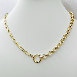 Paperclip Rolo Charm Holder Necklace, Layering Chain, Carabiner Clasp, Gift for Her