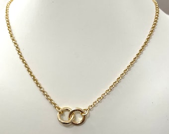 18k Gold Filled Rolo Chain Necklace: Interlocking Charm Holder