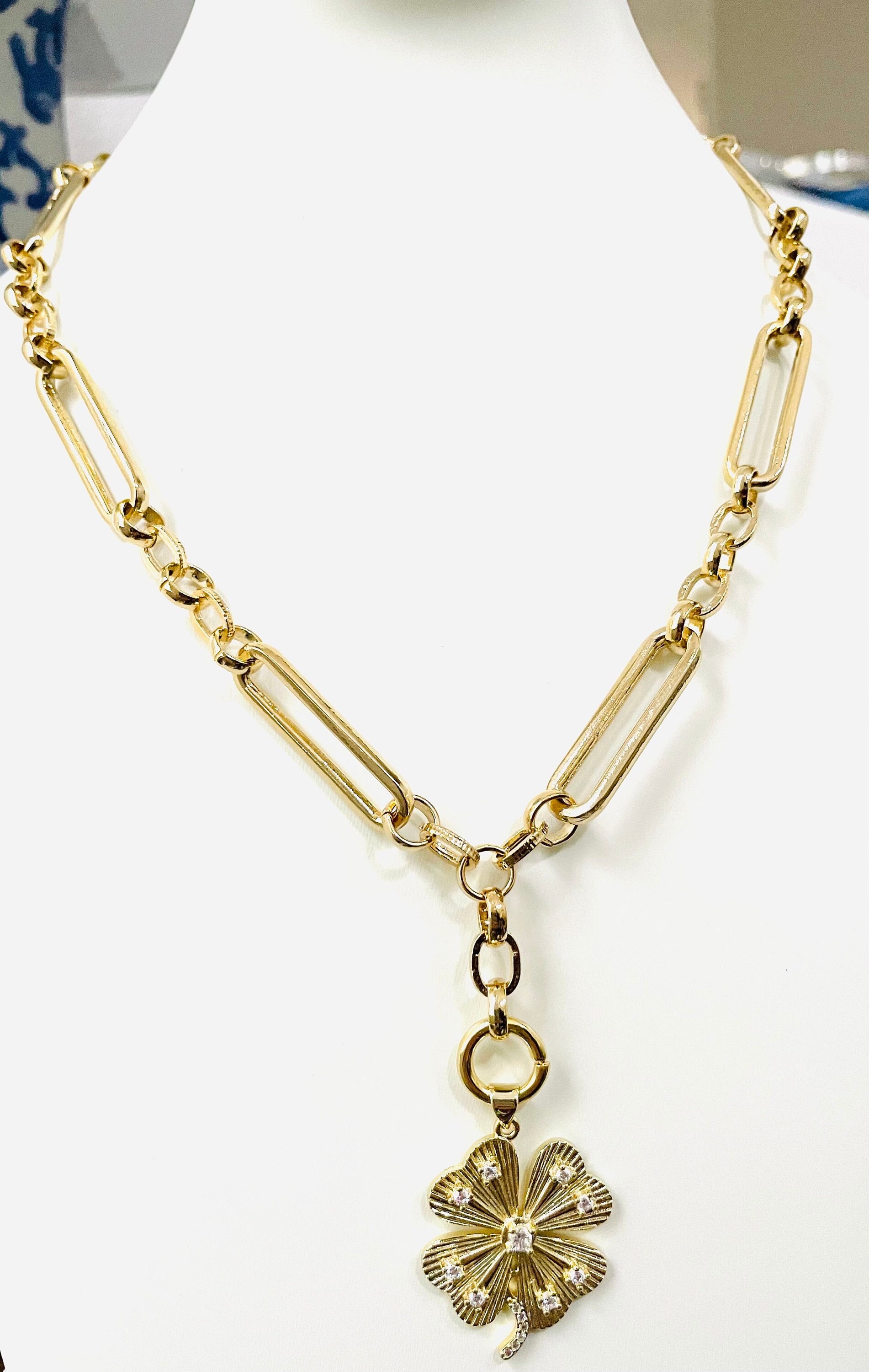 Collana quadrifoglio vintage, finiture dorate - Nuovo! (Nuovo e nell'imballaggio originale) a