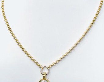 18k Gold Filled Rolo Chain Charm Minimalist Necklace with CZ Pendant