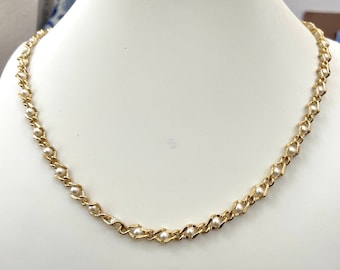 Pearl Tennis Necklace Chain 24k Gold Layering Necklace Gift for Her