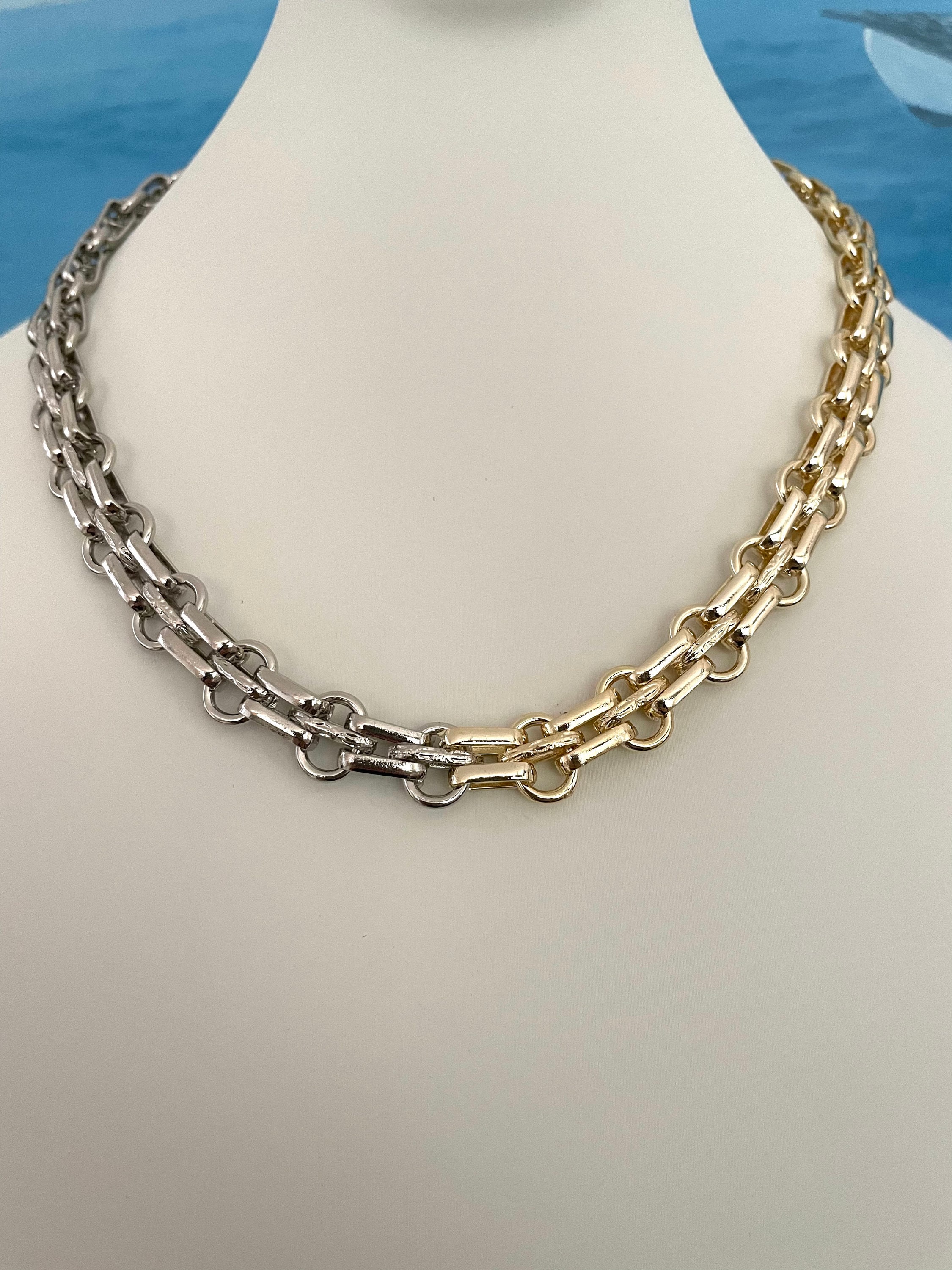 【SILVER/GOLD】Thick combi chain necklace Two Tone Chunky Link Chain Necklace: 18k Gold & Silver Plated - Etsy