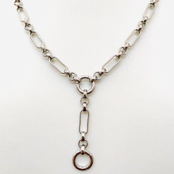 Custom Paperclip Trombone Chain  Charm Hold Necklace Silver  White Gold Filled Layering Gift