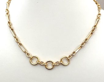 24k Gold rombone Chain Necklace: Paperclip Link, Charm Holder