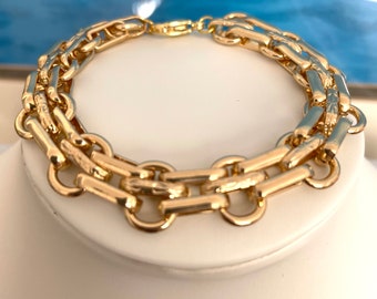 Chunky Link Chain Bracelet: Gold or Silver Double Oval, Custom Size