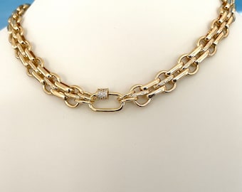 Chunky Link Chain Necklace: 18k Gold Plated Carabiner Charm Holder
