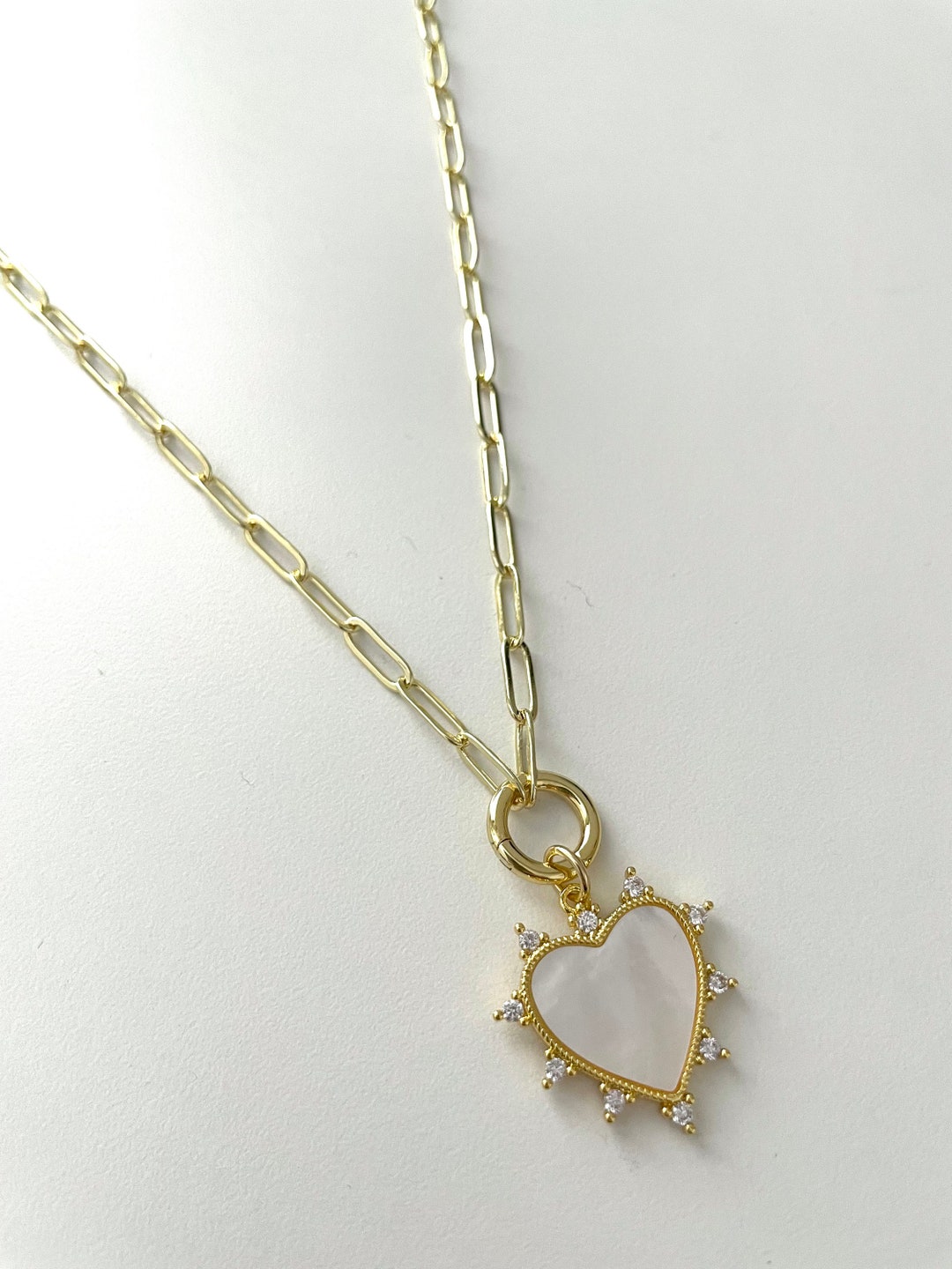 Pearl Heart Paperclip Chain, Friendship Necklace, Charm Necklace, Gift ...